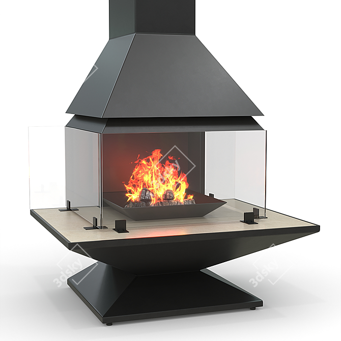 Modern Steel Fireplace with Marble 3D model image 1