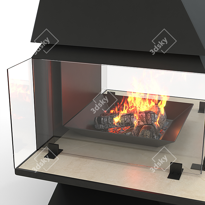 Modern Steel Fireplace with Marble 3D model image 3