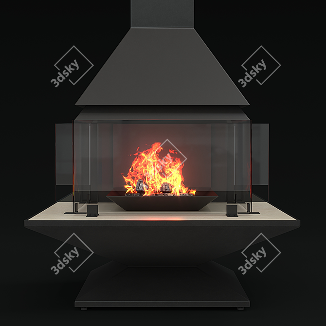 Modern Steel Fireplace with Marble 3D model image 4