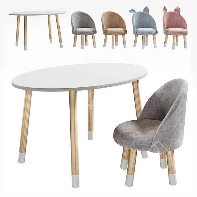 Kids Oval Table Chair Set 3D model image 1