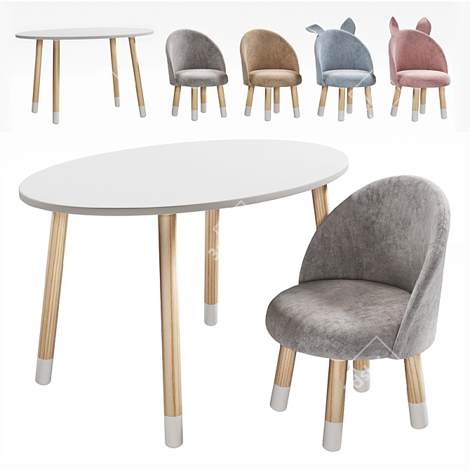 Kids Oval Table Chair Set 3D model image 6