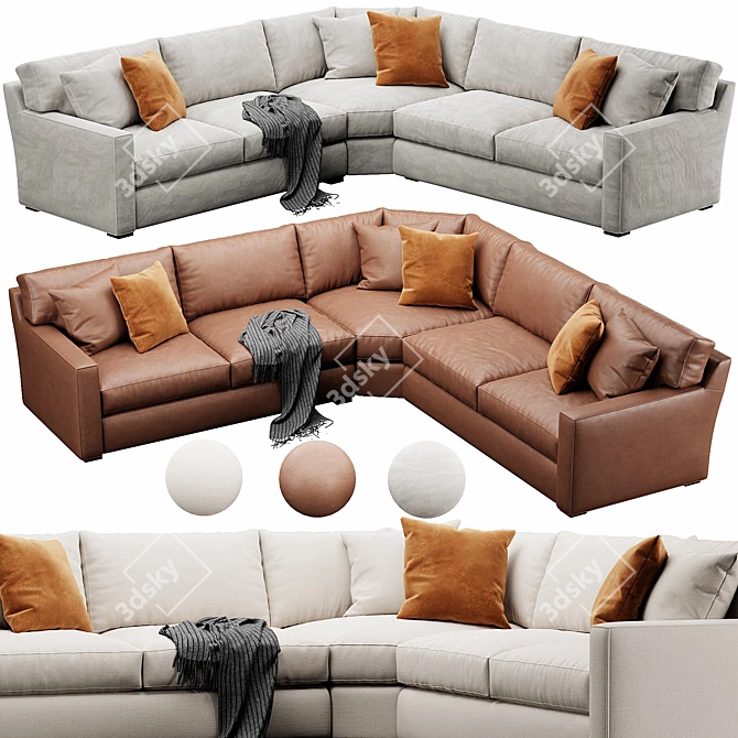 Elegant Axis Velvet Sofa 3D model image 1