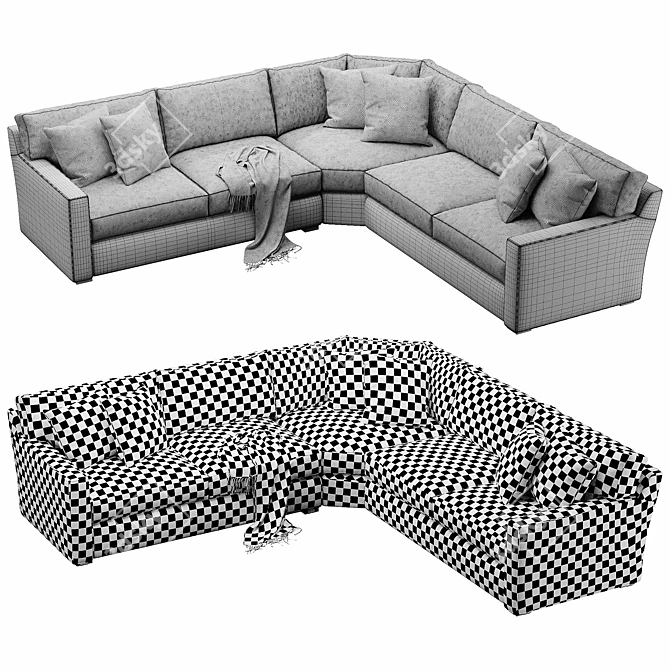 Elegant Axis Velvet Sofa 3D model image 6