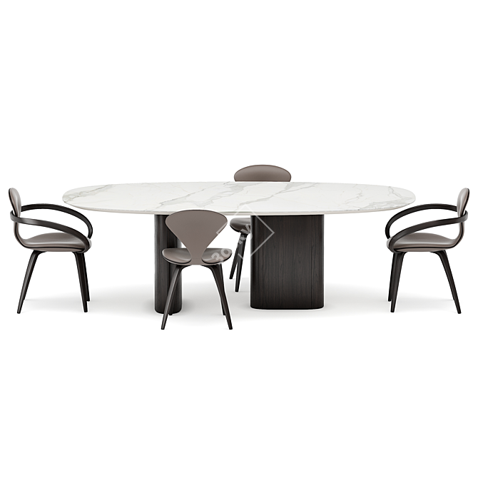 Modern Dining Set with Statuario Table & Taupe Chairs 3D model image 1