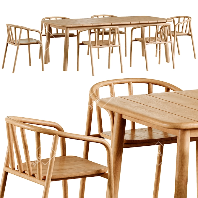 Elegant Turqueta Teak Dining Set 3D model image 1