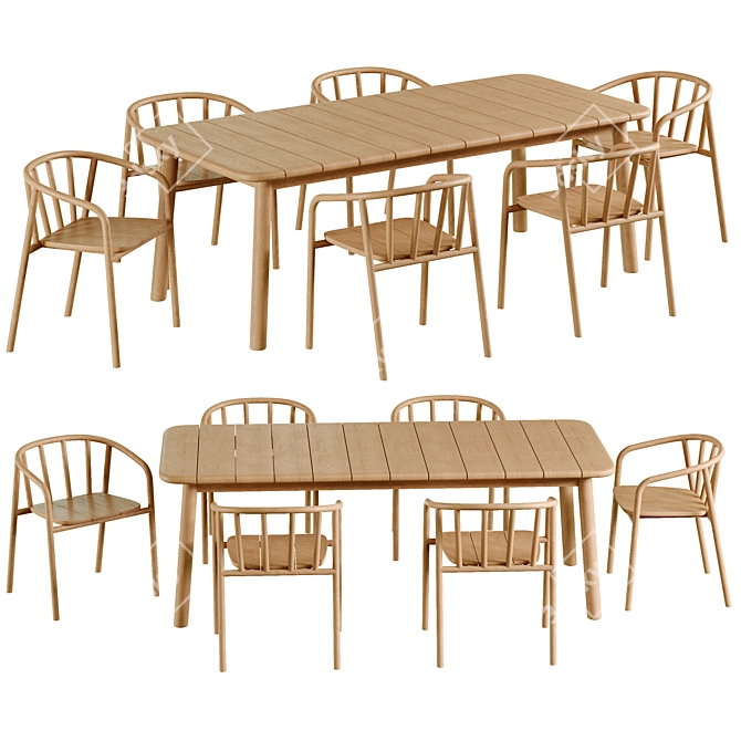 Elegant Turqueta Teak Dining Set 3D model image 2