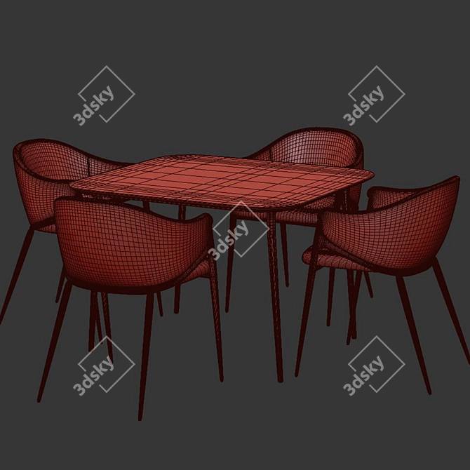 Elegant Brass Velvet Dining Set 3D model image 4