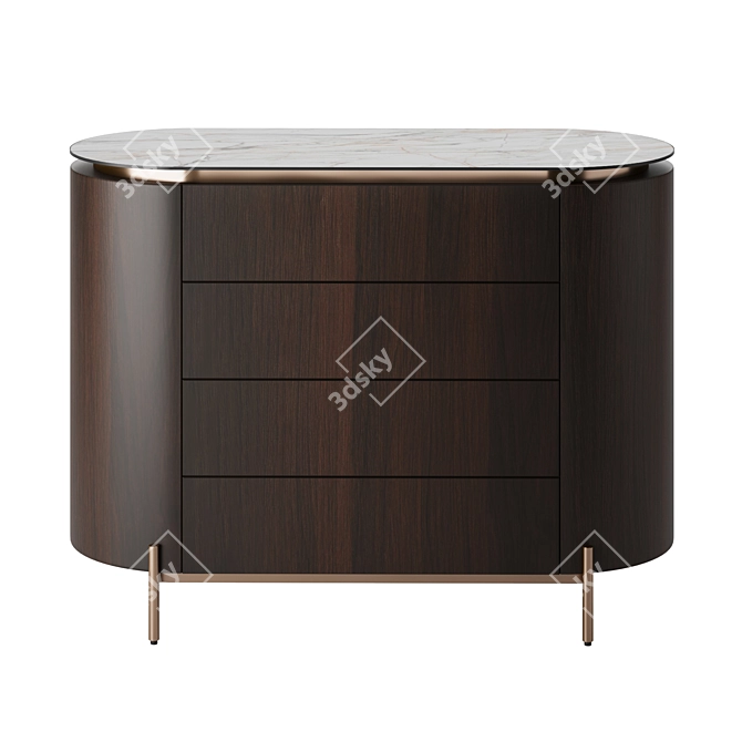 Walnut Brass Marble Sideboard 3D model image 2