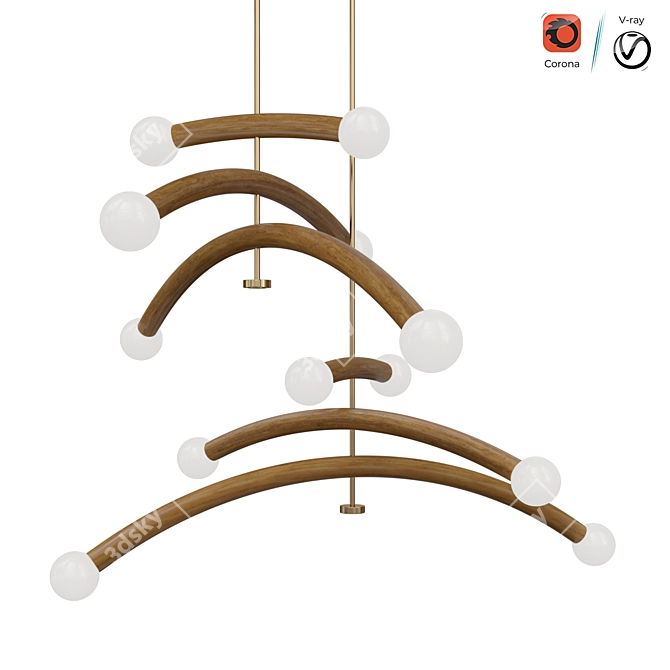 Contemporary Oak Brass Chandelier Summit 3D model image 1