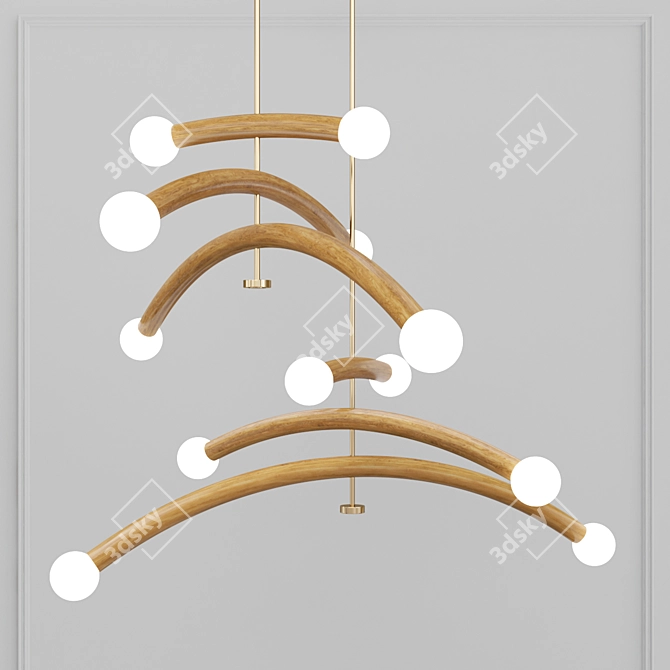 Contemporary Oak Brass Chandelier Summit 3D model image 2