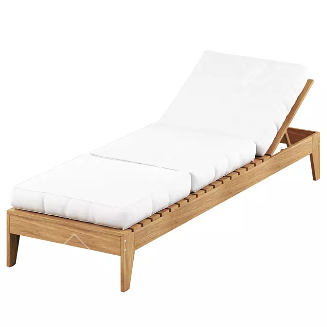 Outdoor Eucalyptus Chaise Lounge & Cushions 3D model image 1