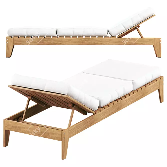 Outdoor Eucalyptus Chaise Lounge & Cushions 3D model image 2