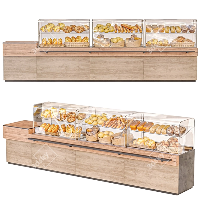 Bakery Display with Breads, Pastries, Textures 3D model image 1