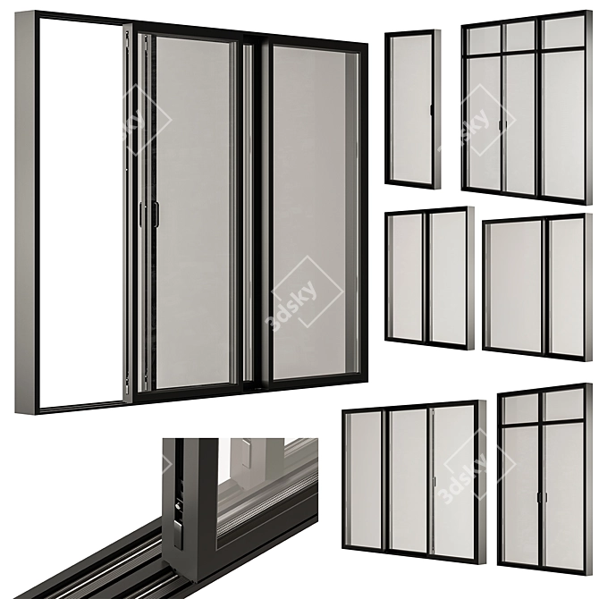 Premium Black Sliding Windows Set 3D model image 1