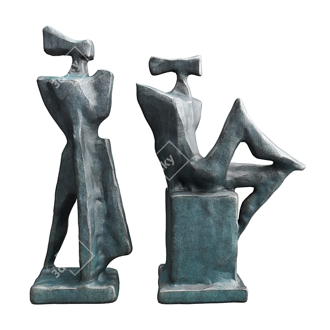 Abstract Cubist Figures Sculpture 3D model image 1