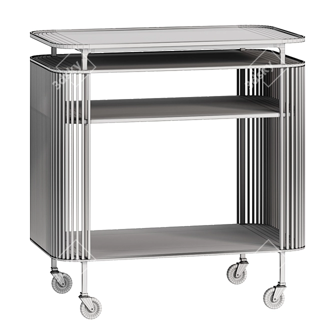  Modern Bar Cart Steel Oak 3D model image 3