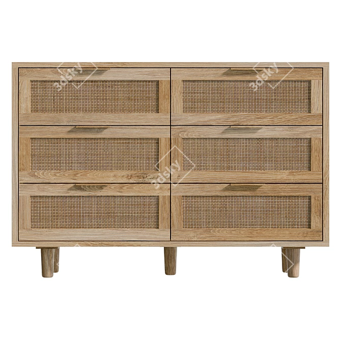 Real-Size 6 Drawer Dresser UV-Unwrapped 3D model image 2