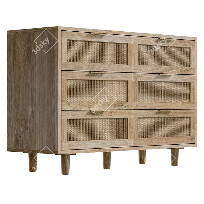 Real-Size 6 Drawer Dresser UV-Unwrapped 3D model image 4