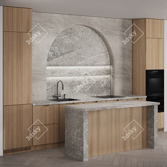 Modern Minimalist Kitchen with Arch 3D model image 1