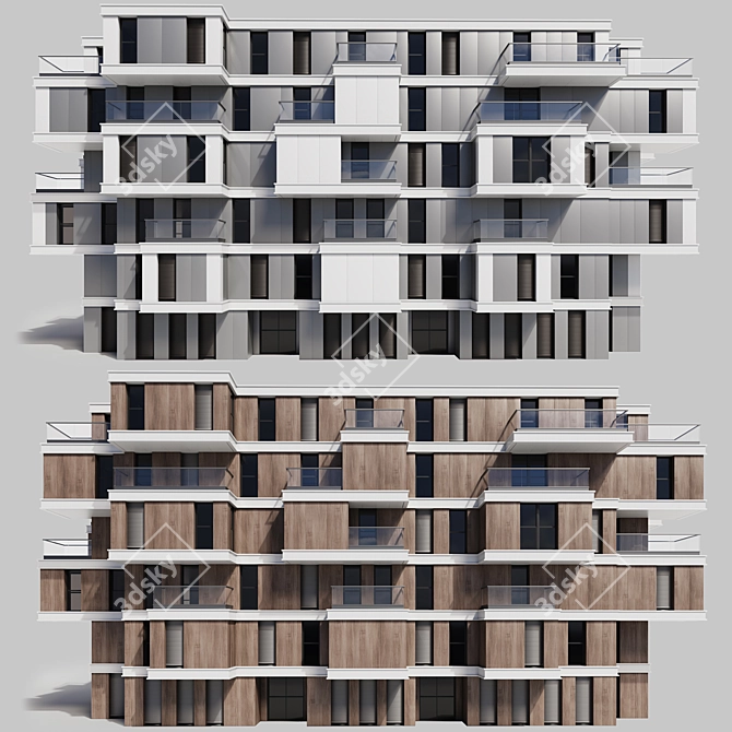 Modern Residential Building with Curtains 3D model image 4