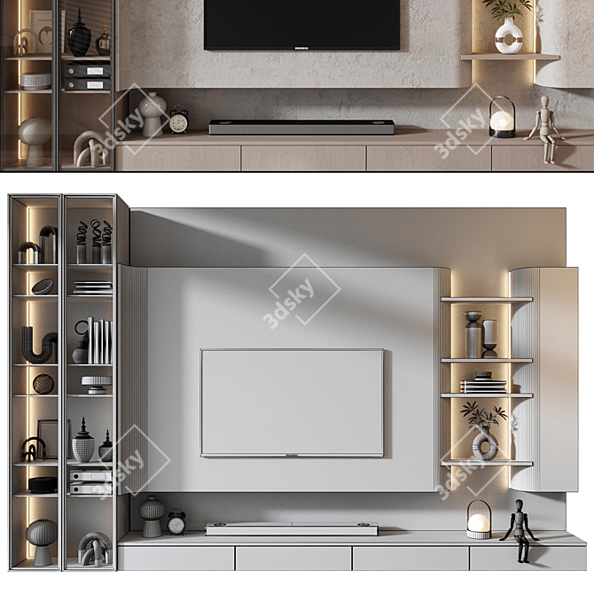 Modern TV Wall Shelf Design 3D model image 2