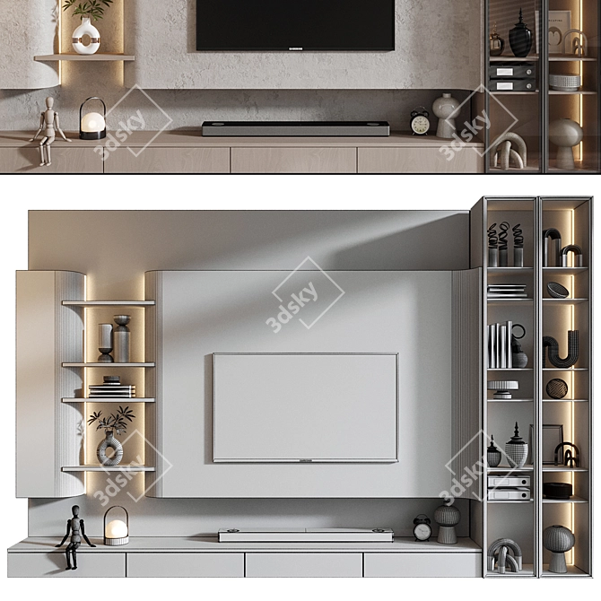 Modern TV Wall Shelf Design 3D model image 4