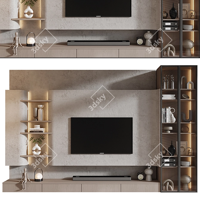 Modern TV Wall Shelf Design 3D model image 5