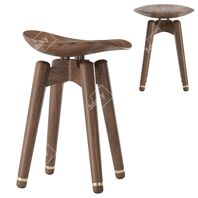 Sleek Brass & Wood Stool 3D model image 1