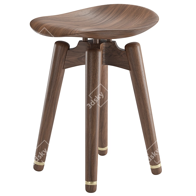 Sleek Brass & Wood Stool 3D model image 2