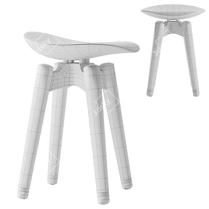 Sleek Brass & Wood Stool 3D model image 4