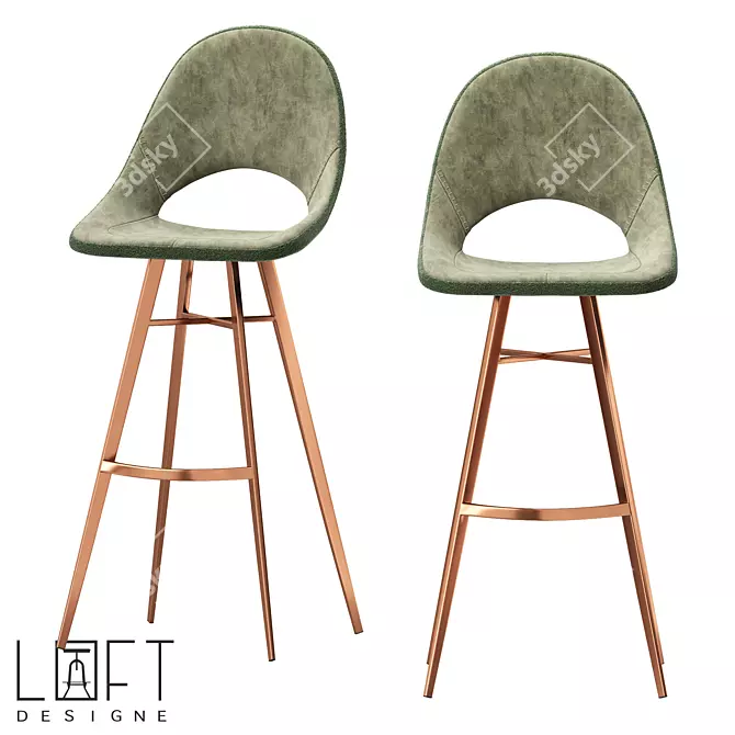 Industrial Bar Stool Fabric Metal 3D model image 1