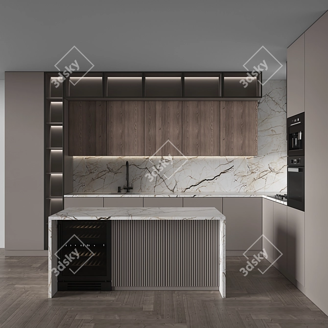 Modern Corner Kitchen Set 3D 3D model image 1