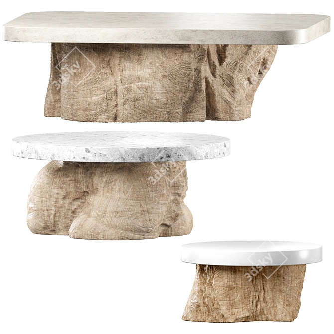 Ethnic Wood and Stone Tables 3D model image 1