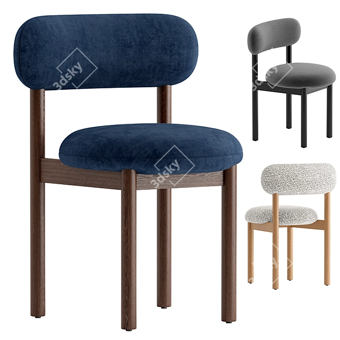 Modern Wood Dining Chair, Variety 3D model image 2