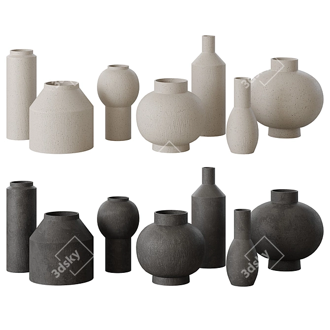 Textured Clay Vases Set 3D model image 1