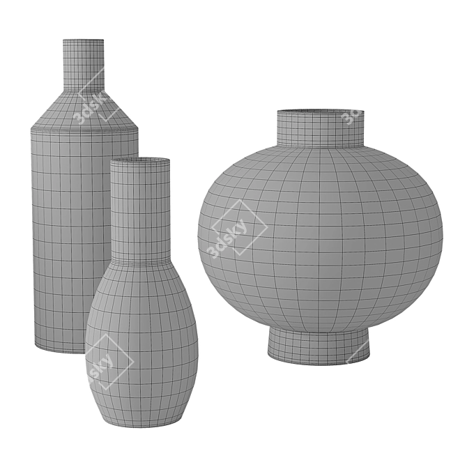 Textured Clay Vases Set 3D model image 7