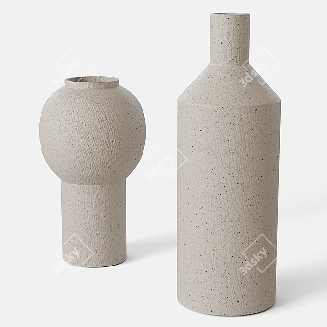 Textured Clay Vases Set 3D model image 10