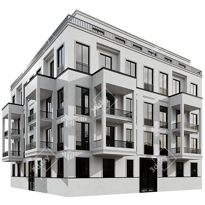 Modular Residential Building Model 3D model image 1