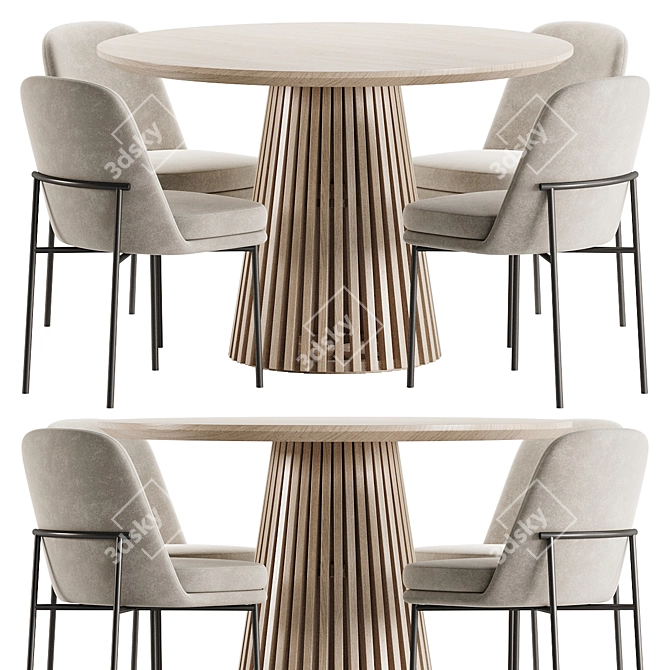 Modern Round Teak Dining Set 3D model image 1