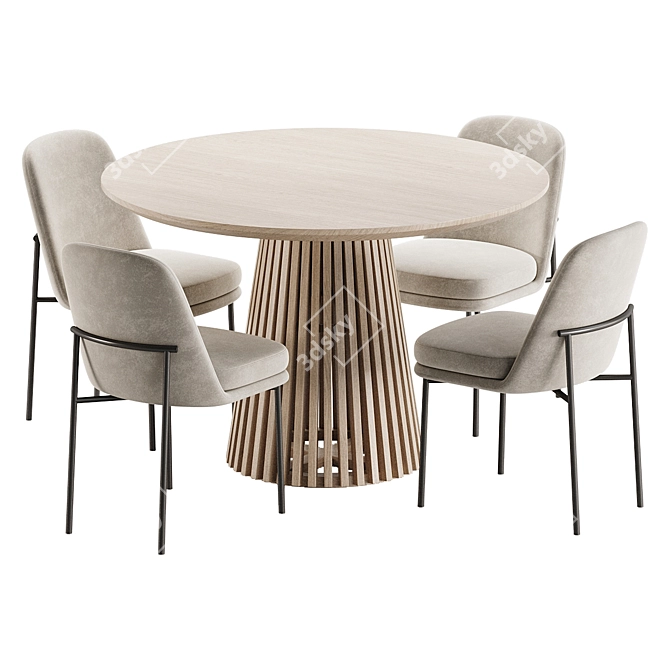 Modern Round Teak Dining Set 3D model image 2