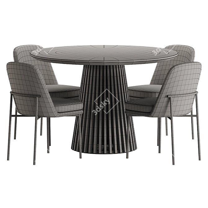 Modern Round Teak Dining Set 3D model image 3