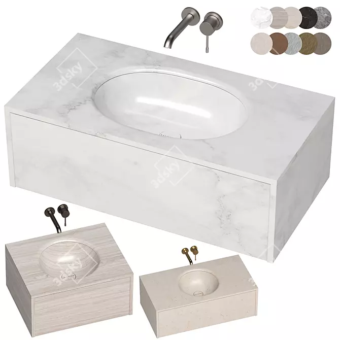 Luxury Washbasins Set with Faucets 3D model image 1