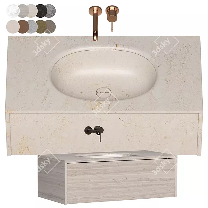 Luxury Washbasins Set with Faucets 3D model image 3