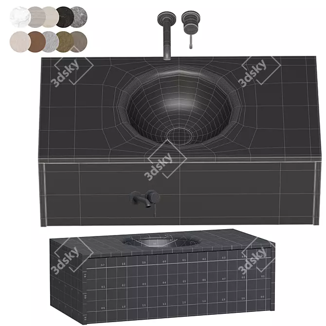 Luxury Washbasins Set with Faucets 3D model image 5