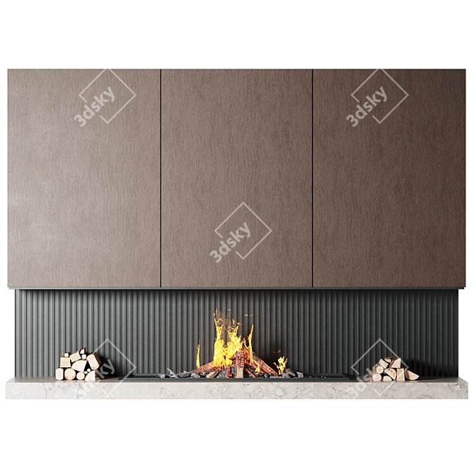 Rustic Wood Burning Fireplace 3D model image 3