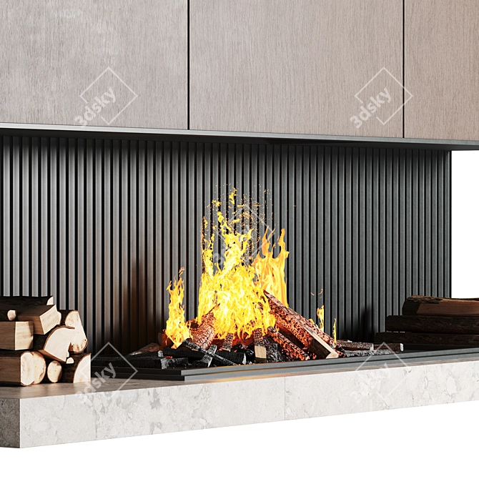 Rustic Wood Burning Fireplace 3D model image 4