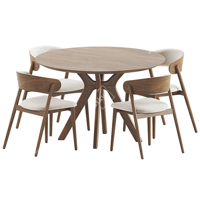 Solid Wood Dining Set Ensemble 3D model image 2