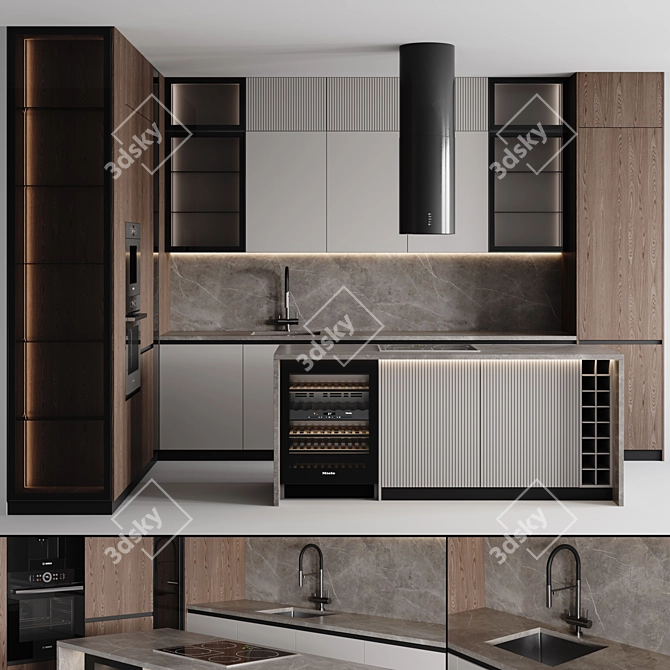 Customizable Modern Kitchen Model 3D model image 1