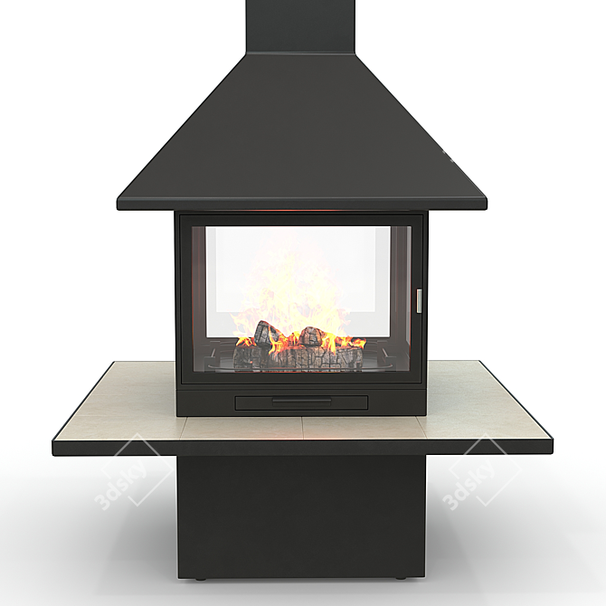 Cube Island Fireplace with Glass Doors 3D model image 2