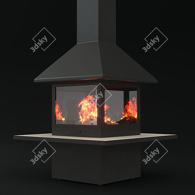 Cube Island Fireplace with Glass Doors 3D model image 4